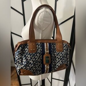 Tommy Hilfiger Brown and Blue
Women's Shoulder Bag EUC